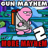 Gun Mayhem 2: More Mayhem,The sequel to Gun Mayhem is finally here! This time with even more chaos. Defeat your powerful enemies by shooting them or blasting them off the platform with dynamite. This game has a single player campaign mode, custom games and a series of challenges. Once you have selected the game mode, you can customize the appearance, color and loadout of your character – you can change their shirt, hat and face, plus their perks and weapon. 
